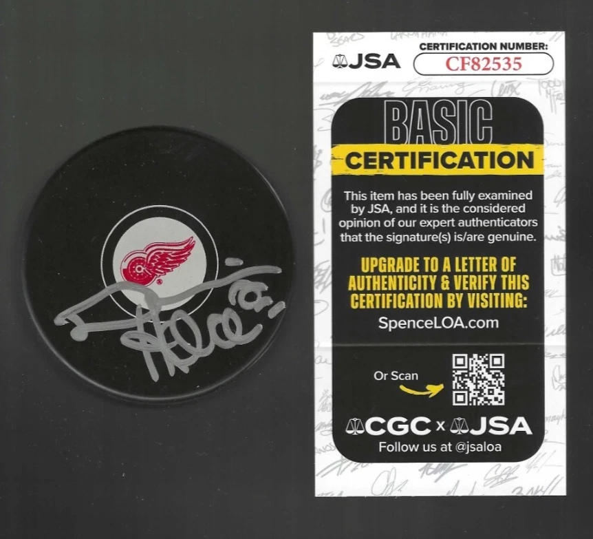 Derian Hatcher Signed Detroit Red Wings Puck JSA COA