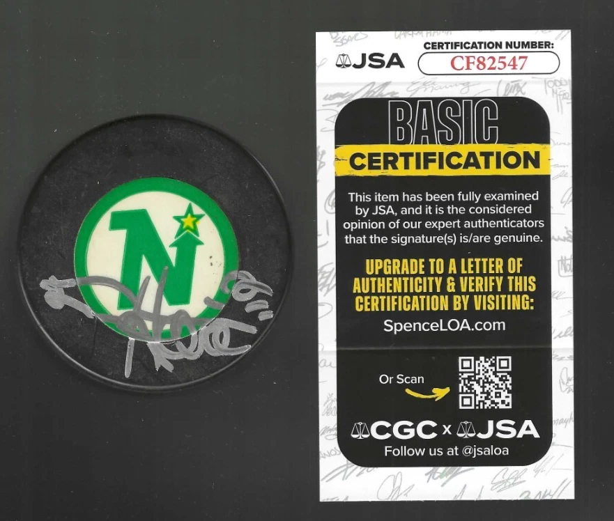 Derian Hatcher Signed Minnesota North Stars Vintage Puck JSA COA