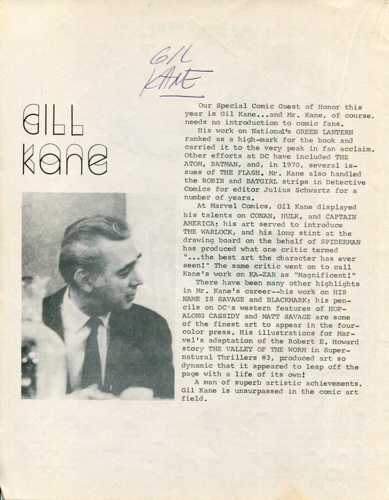 Gil Kane Comic Book Artist Green Lantern Iron Fist Spider-Man Signed Autograph