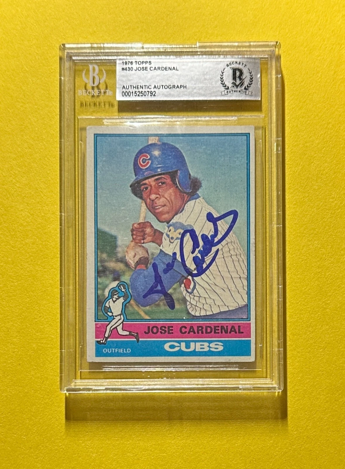 1976 TOPPS JOSE CARDENAL #430 BECKETT AUTHENTIC SIGNED AUTOGRAPHED CARD CUBS