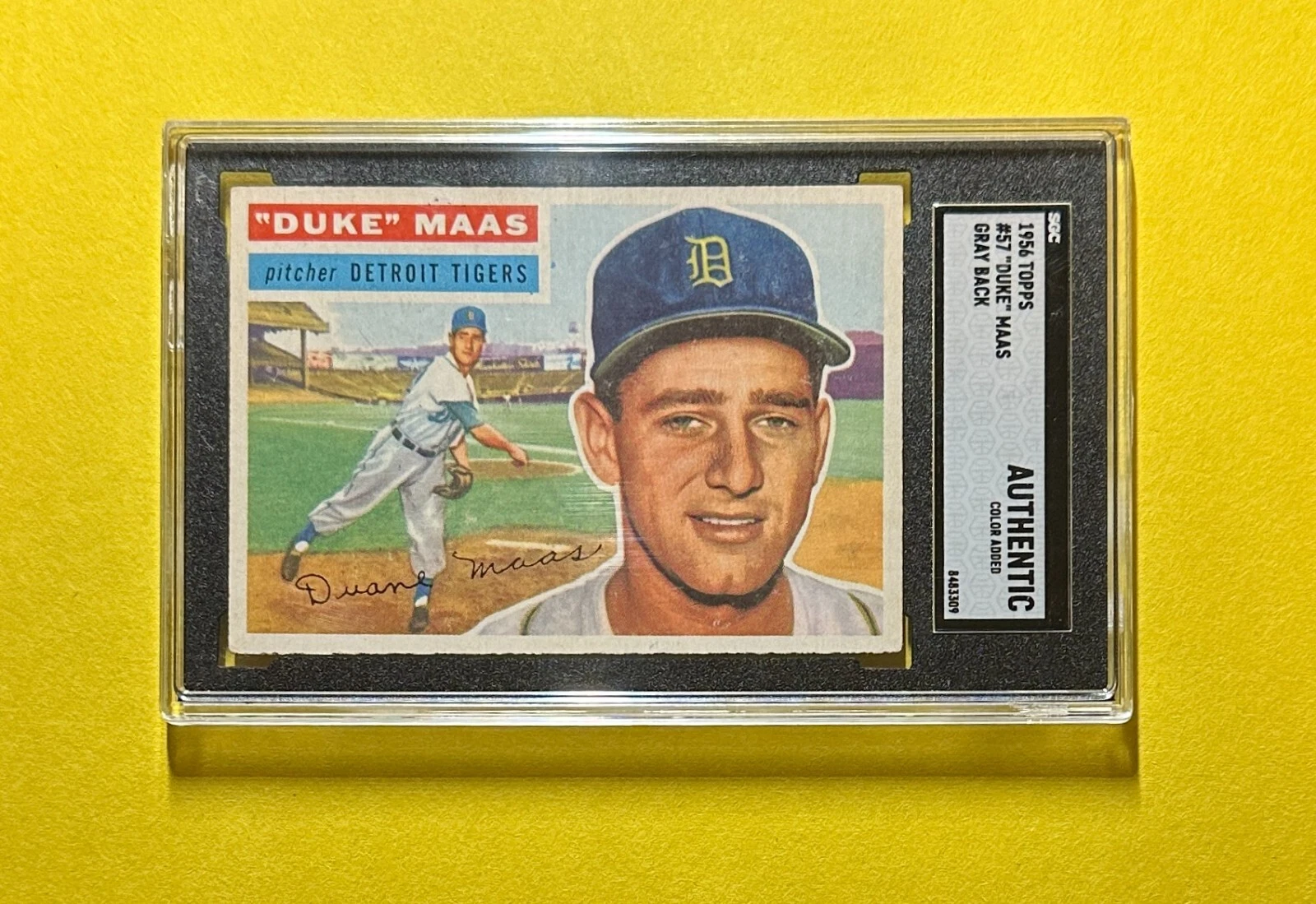 1956 TOPPS “DUKE” MASS #57 SGC AUTHENTIC TIGERS COLOR ADDED COLLECTIBLE MEMORABILIA
