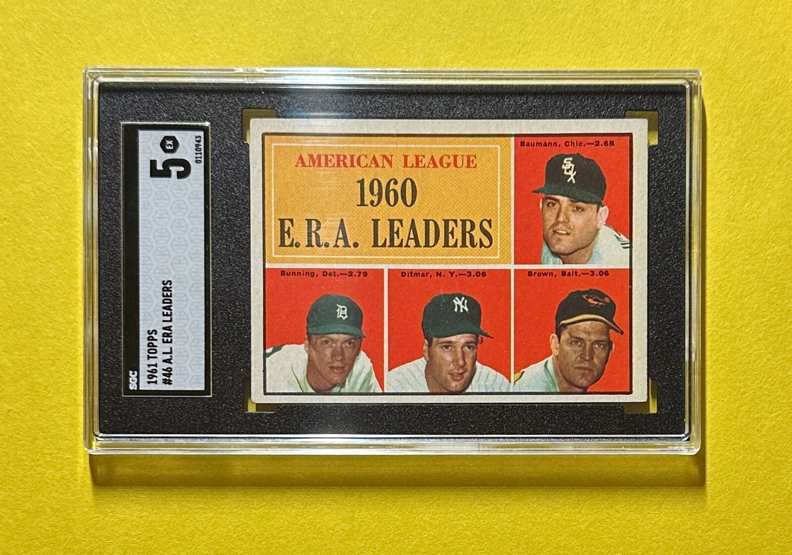 1961 TOPPS A.L. ERA LEADERS #46 SGC EX 5 BAUMANN BUNNING DITMAR BROWN