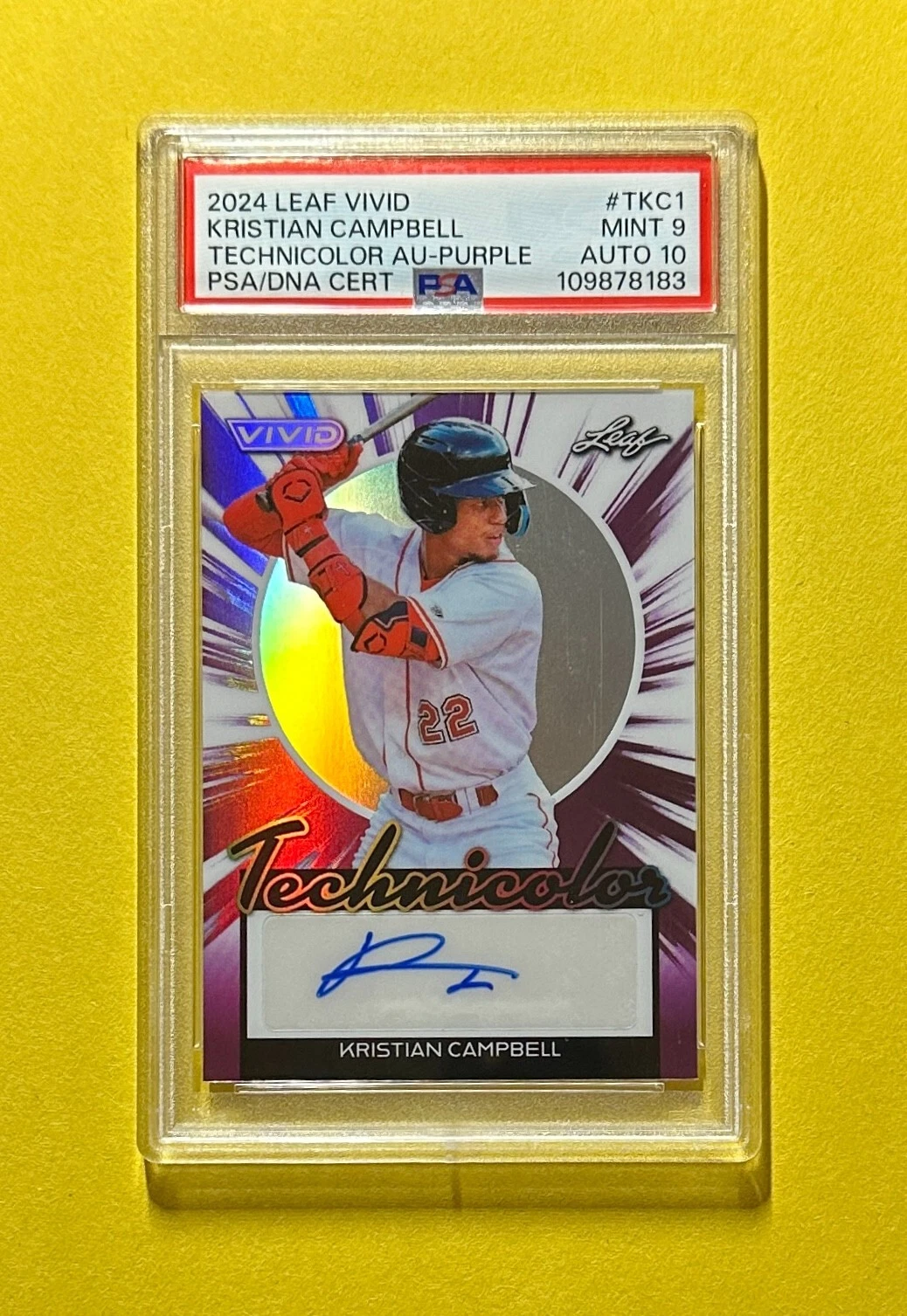 2024 LEAF VIVID KRISTIAN CAMPBELL TECHNICOLOR AUTO /2 #T-KC1 PSA MINT 9 AUTO 10