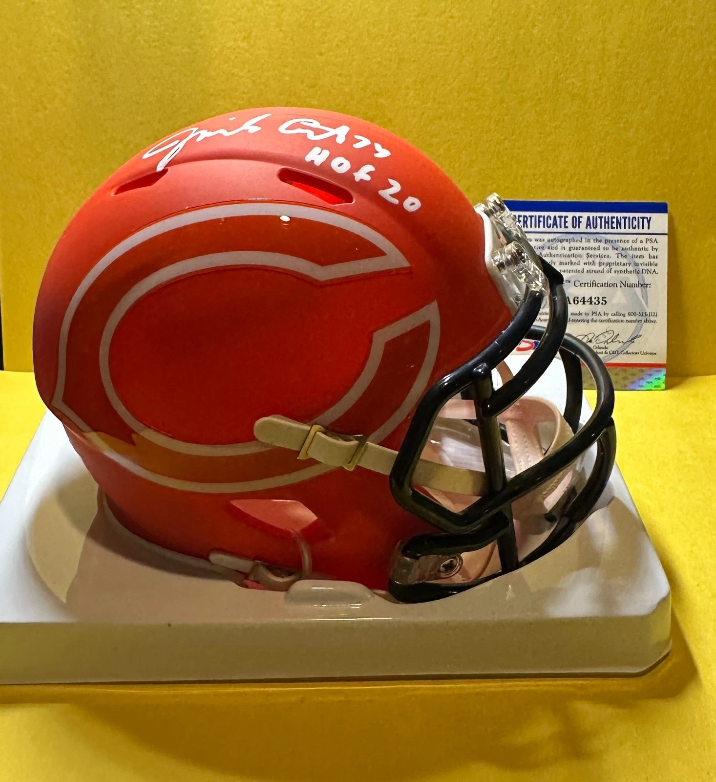 JIM COVERT CHICAGO BEARS SIGNED AUTOGRAPHED ORANGE AMP MINI HELMET PSA 