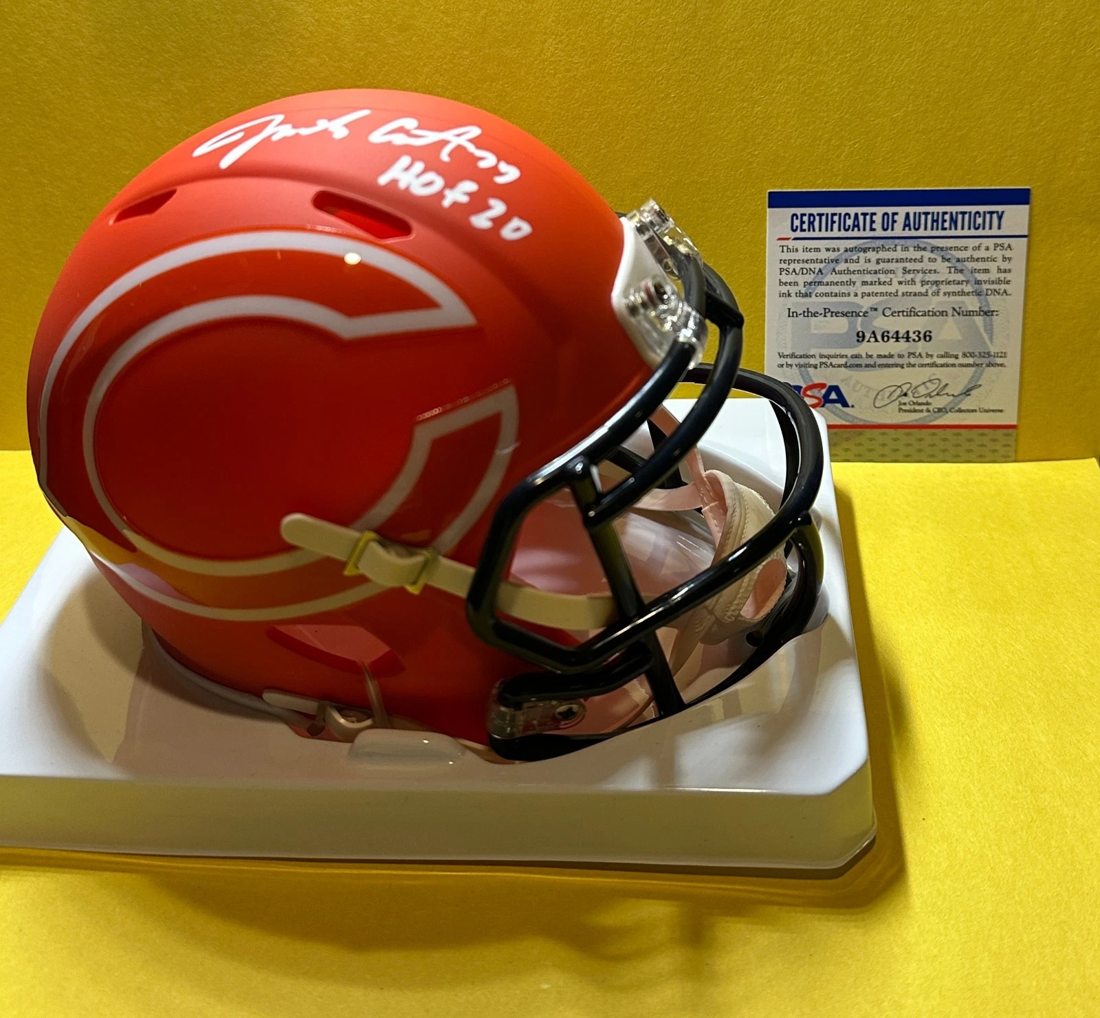 JIM COVERT CHICAGO BEARS SIGNED AUTOGRAPHED ORANGE AMP MINI HELMET PSA 