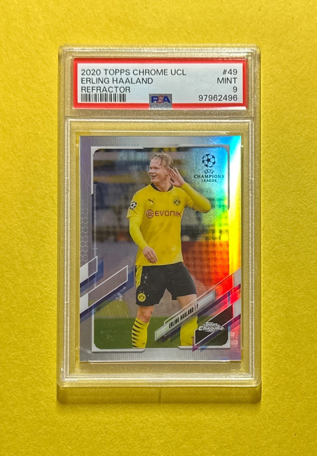 2020 TOPPS CHROME UCL ERLING HAALAND REFRACTOR #49 PSA MINT 9