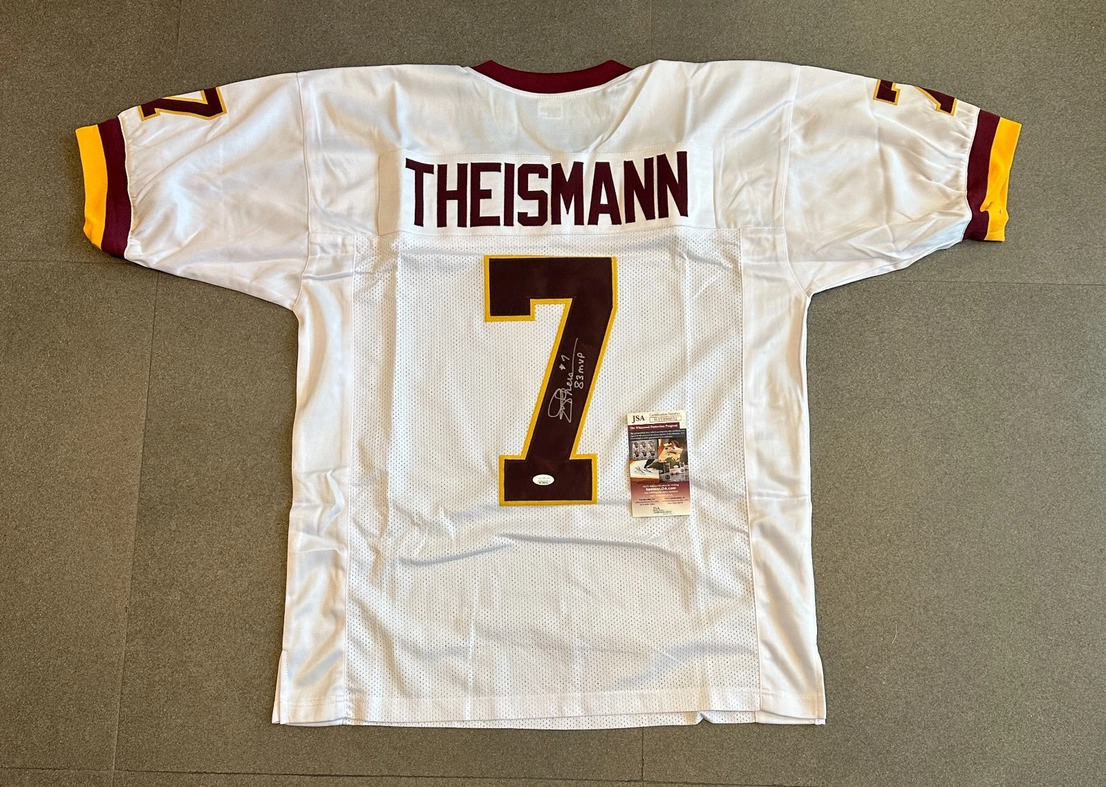 JOE THEISMANN WASHINGTON SIGNED AUTOGRAPHED WHITE JERSEY SZ XL JSA 