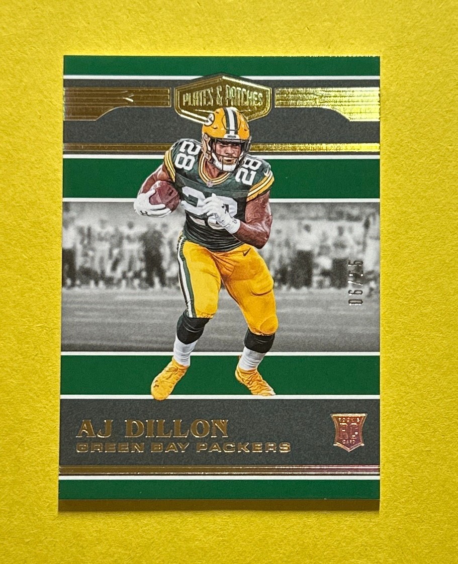 2020 PANINI PLATES AND PATCHES AJ DILLON ROOKIE CARD /25 #185 PACKERS