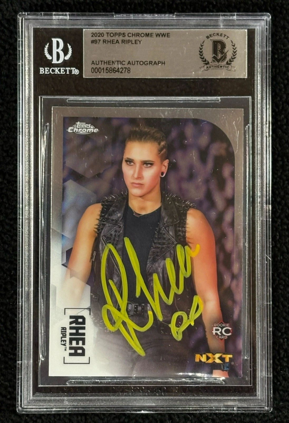 Rhea Ripley Signed 2020 Topps Chrome WWE Rookie Card #97 Beckett Certified