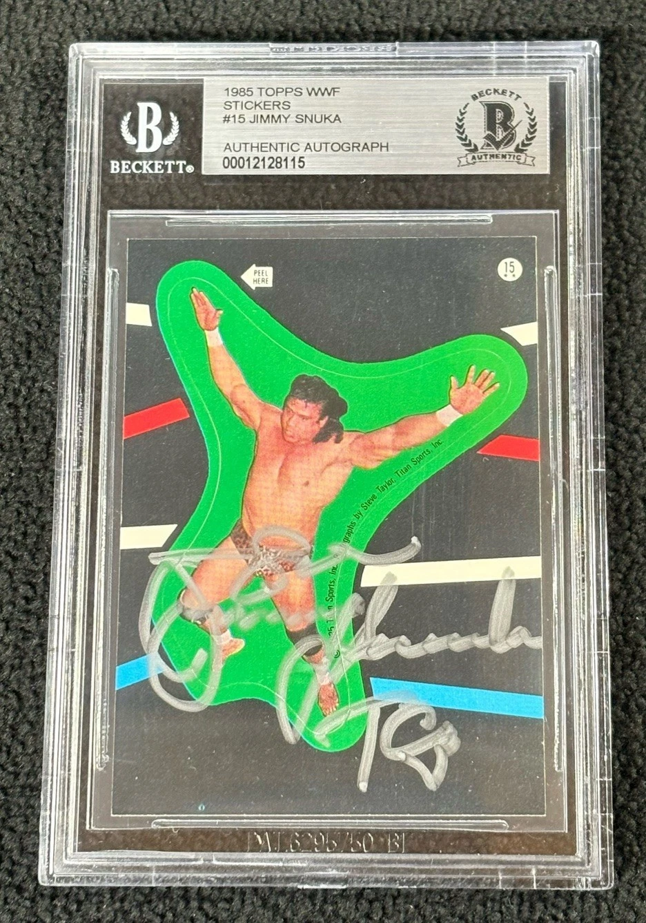 Jimmy Superfly Snuka Signed 1985 Topps WWF Sticker Card 15 Beckett Certified WWE