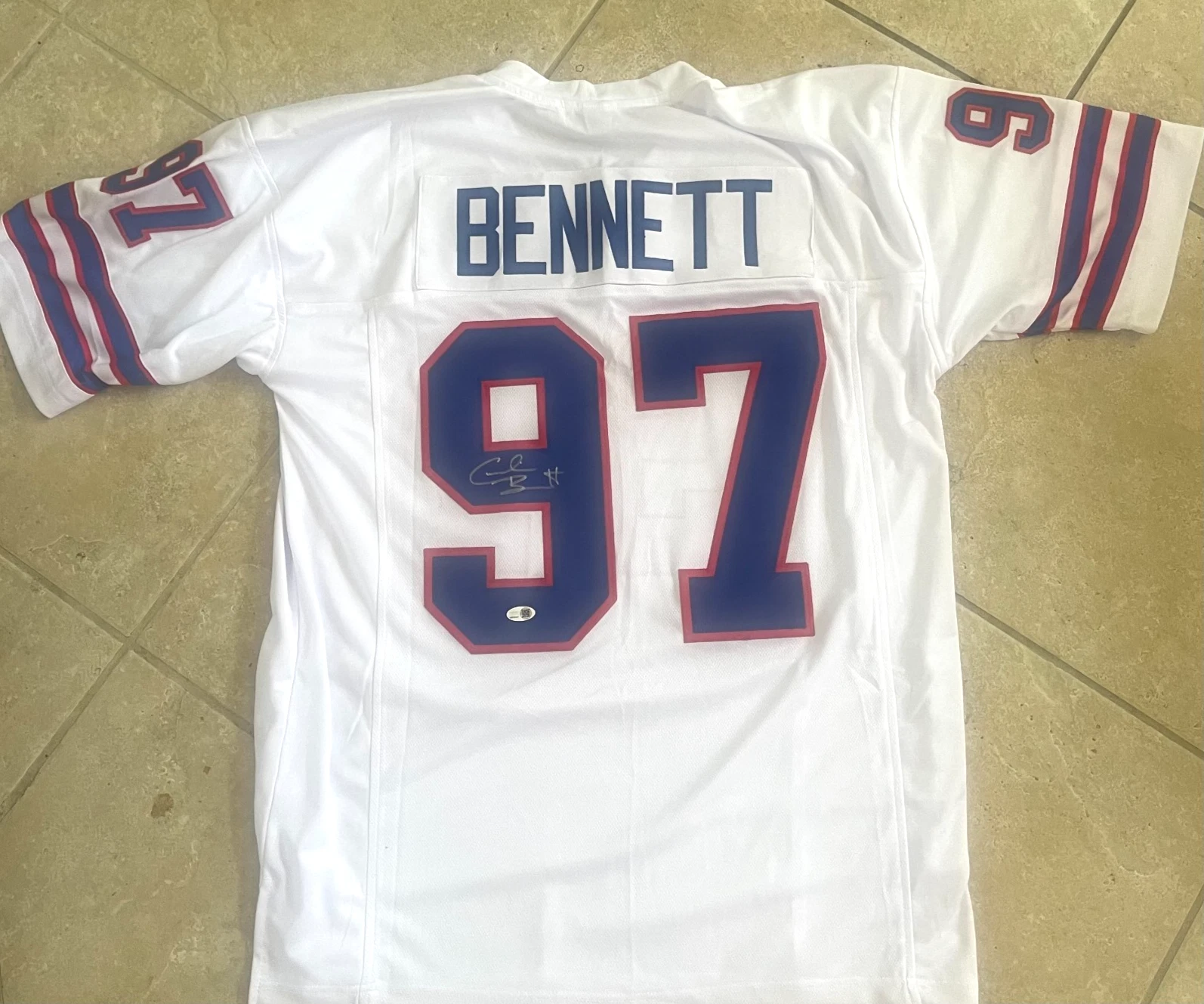 CORNELIUS BENNETT SIGNED BILLS WHITE THROWBACK CUSTOM JERSEY JSA