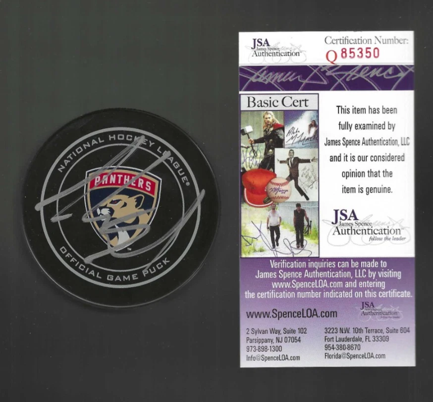 AARON EKBLAD SIGNED FLORIDA PANTHERS OFFICIAL GAME PUCK JSA COA COLLECTIBLE MEMORABILIA