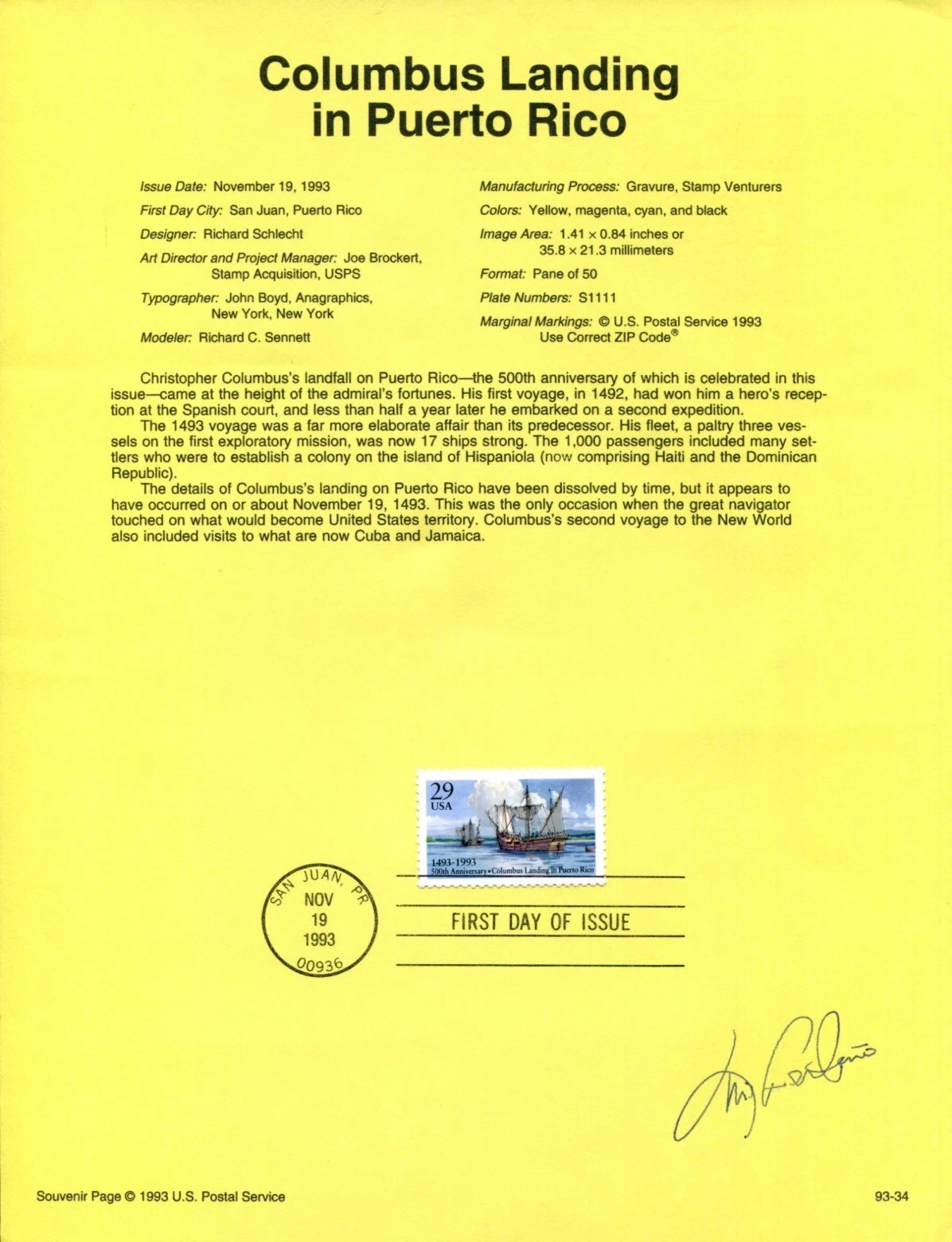 Luis Fortuno Governor of Puerto Rico Representative Signed Autograph FDC Sheet