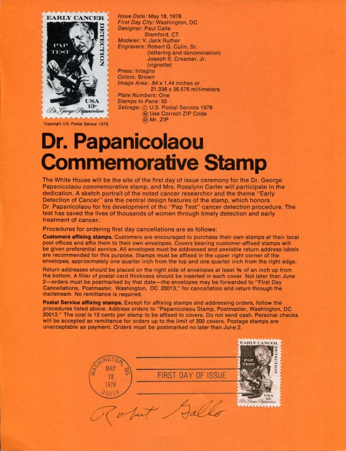 Robert Bob Gallo Discover HIV AIDS Biomedical Researcher Signed Autograph FDC Sh