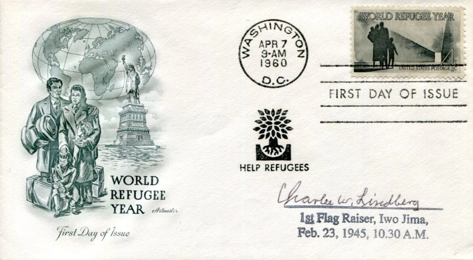 CHARLES LINDBERG WWII WAR IWO JIMA FLAG RAISER MARINE USMC SIGNED AUTOGRAPH COLLECTIBLE MEMORABILIA