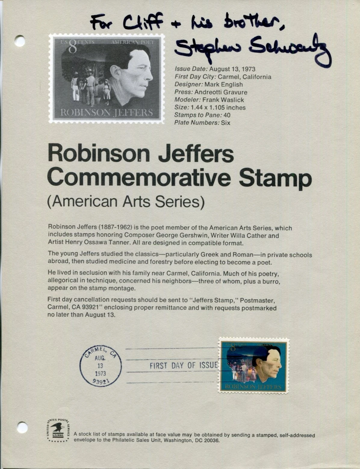 Stephen Schwartz Wicked Godspell Disney Broadway Composer Signed Autograph FDC