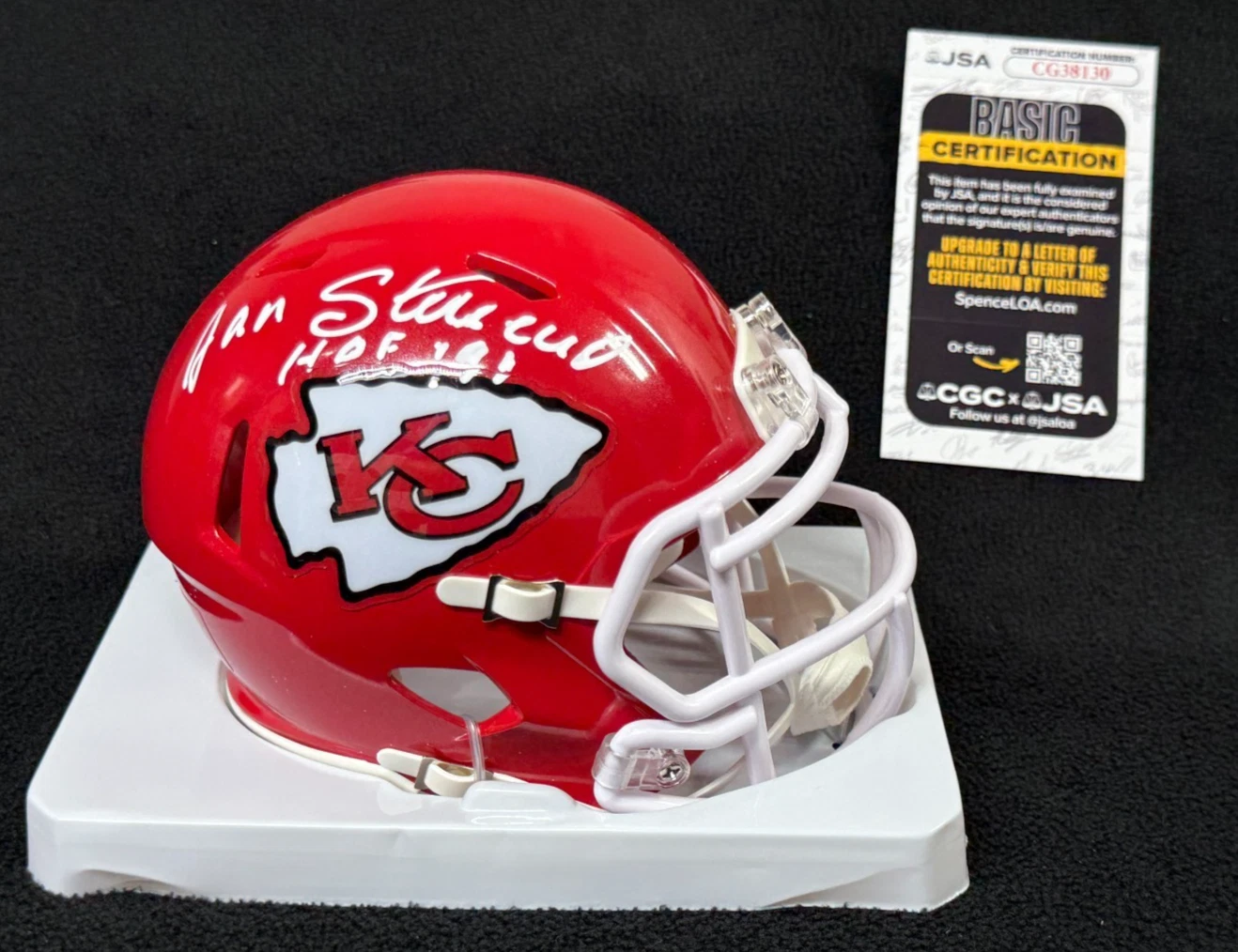 Jan Stenerud Signed & Inscribed Kansas City Chiefs Mini Helmet JSA COA