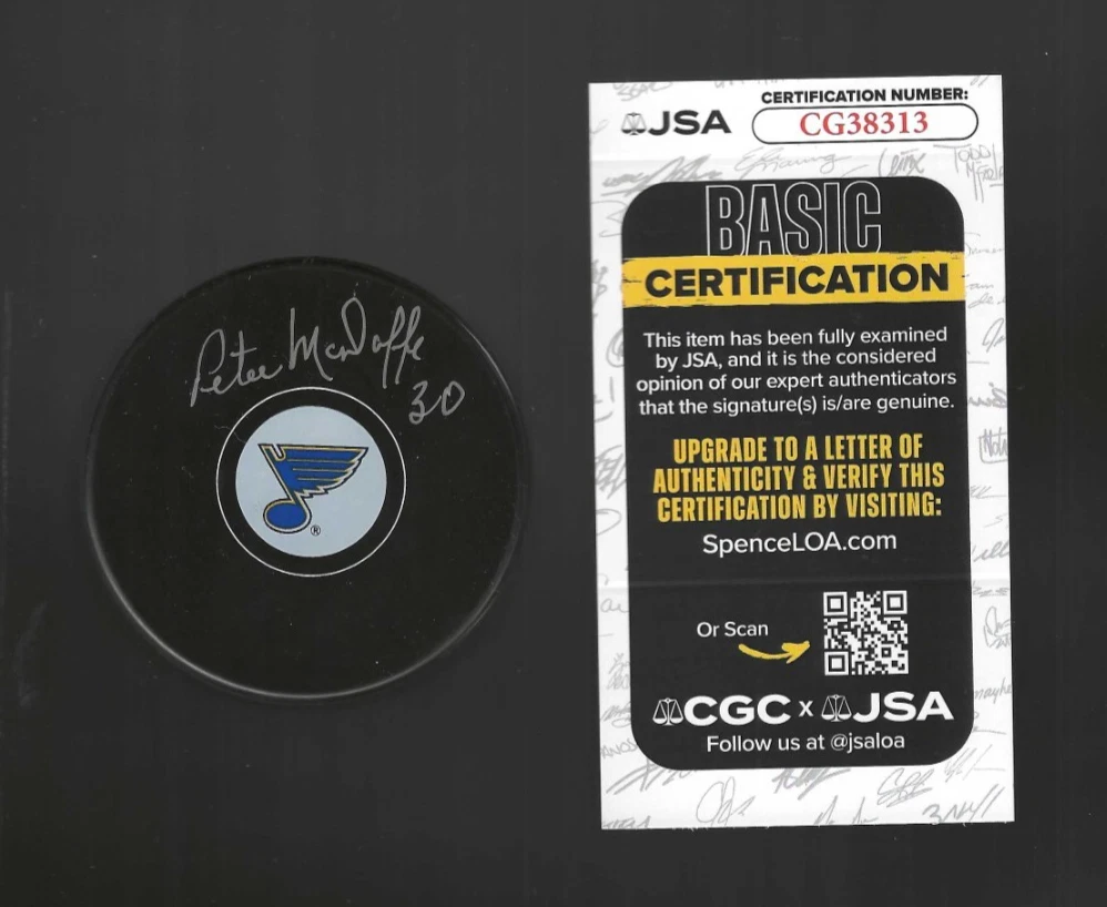 Peter McDuffe Signed St Louis Blues Puck JSA COA