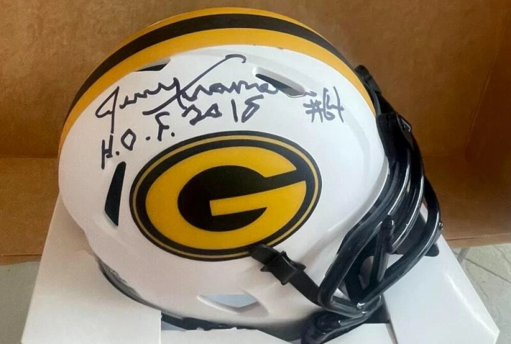 JERRY KRAMER PACKERS HOF 18 SIGNED RAVE MINI HELMET BECKETT AUTH