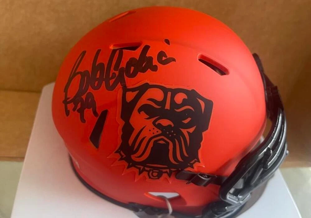 BOB GOLIC BROWNS #79 SIGNED AUTOGRAPHED RAVE MINI HELMET  JSA AUTH