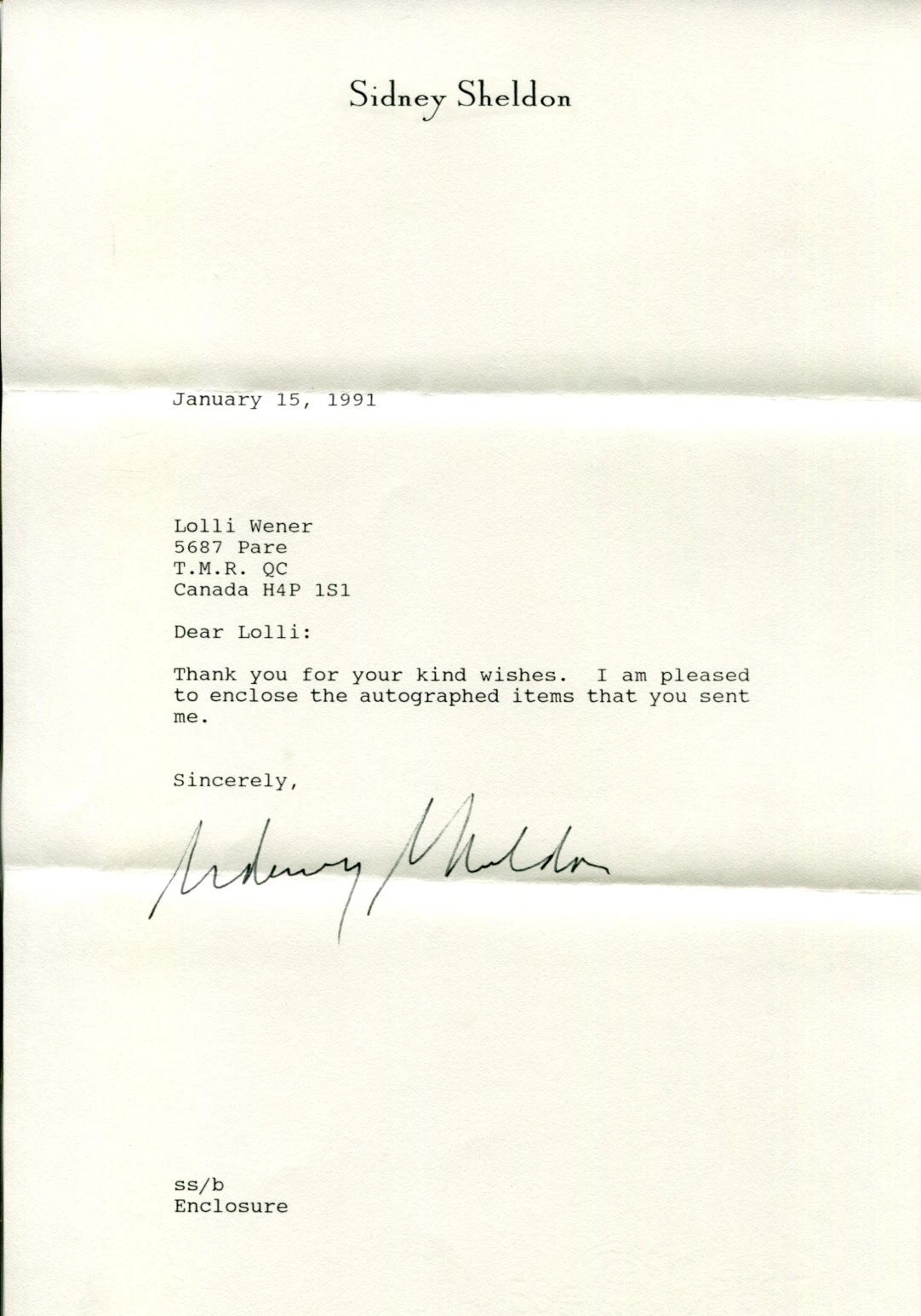 Sidney Sheldon Famous Author Oscar Winner Movie & TV Writer Signed Autograph TSL