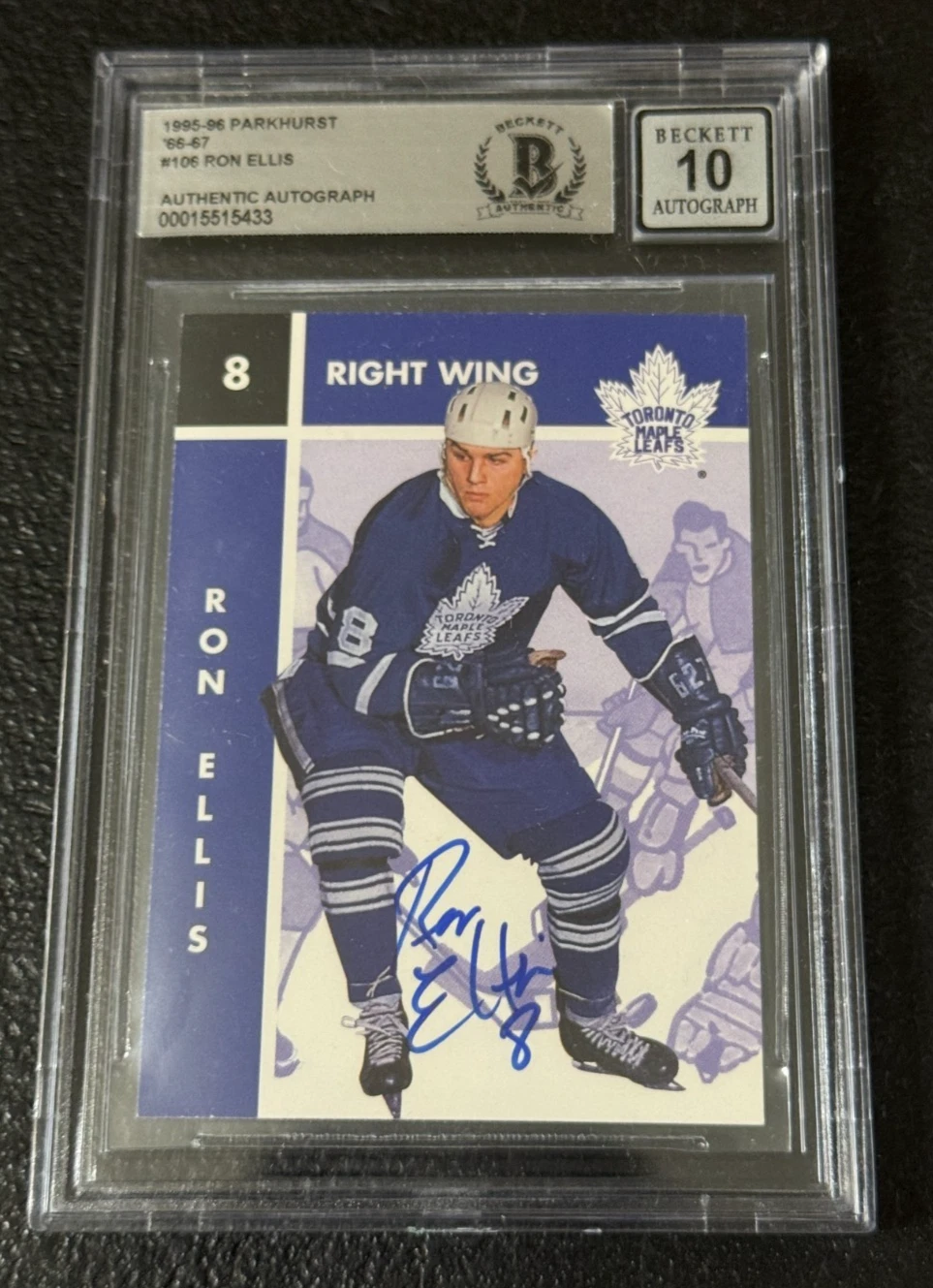 Ron Ellis Signed 1995-96 Parkhurst Card #106 Beckett Certified Auto Grade 10
