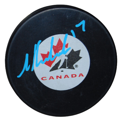 MACKLIN CELEBRINI signed (TEAM CANADA) 2024 #1 PICK hockey puck JSA COA AJ47086
