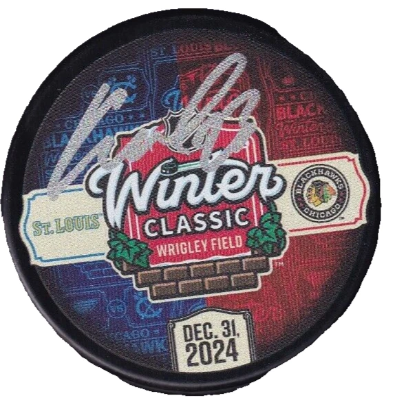 PHILIPP KURASHEV signed (CHICAGO BLACKHAWKS) 2024 WINTER CLASSIC dualling puck
