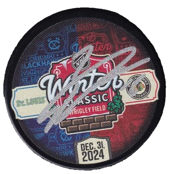 JASON DICKINSON signed (CHICAGO BLACKHAWKS) 2024 WINTER CLASSIC dualling puck