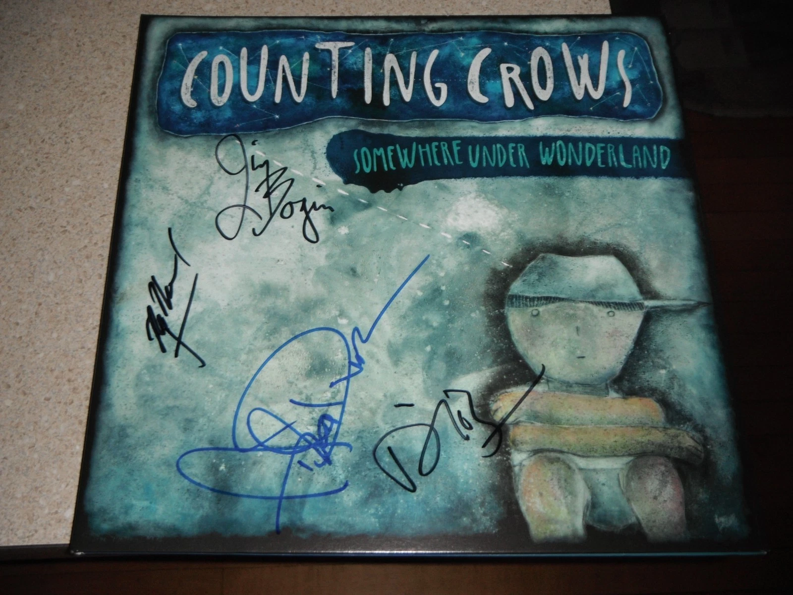 COUNTING CROWS GROUP SIGNED SOMEWHERE UNDER WONDERLAND VINYL ALBUM