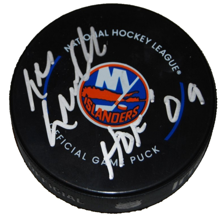 LOU LAMORIELLO signed (NEW YORK ISLANDERS) Hockey game puck BECKETT BR25959