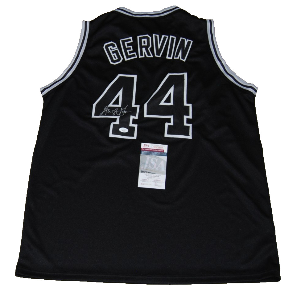 GEORGE GERVIN signed (SAN ANTONIO SPURS) Custom black basketball jersey JSA