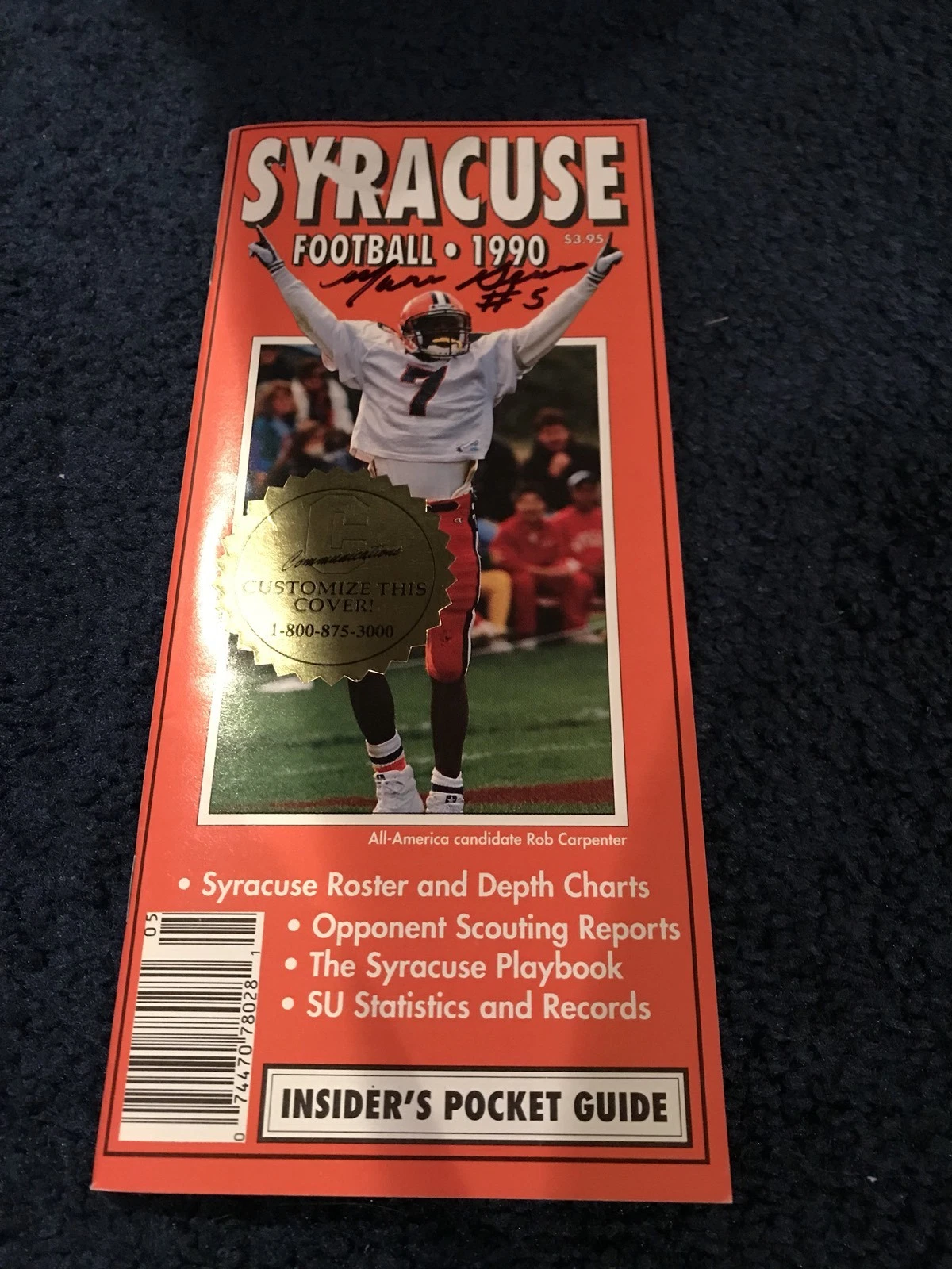 MARVIN GRAVES SIGNED 1990 SYRACUSE UNIVERSITY FOOTBALL MEDIA GUIDE COA