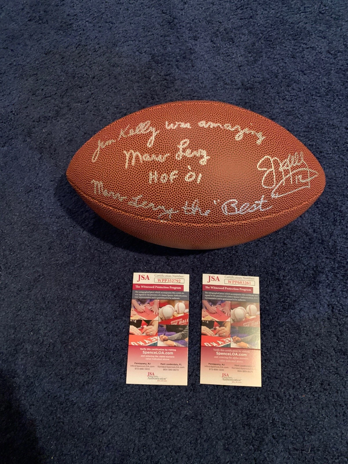 Marv Levy Jim Kelly Signed Football, Jim Kelly Was Amazing Marv Levy Best JSA
