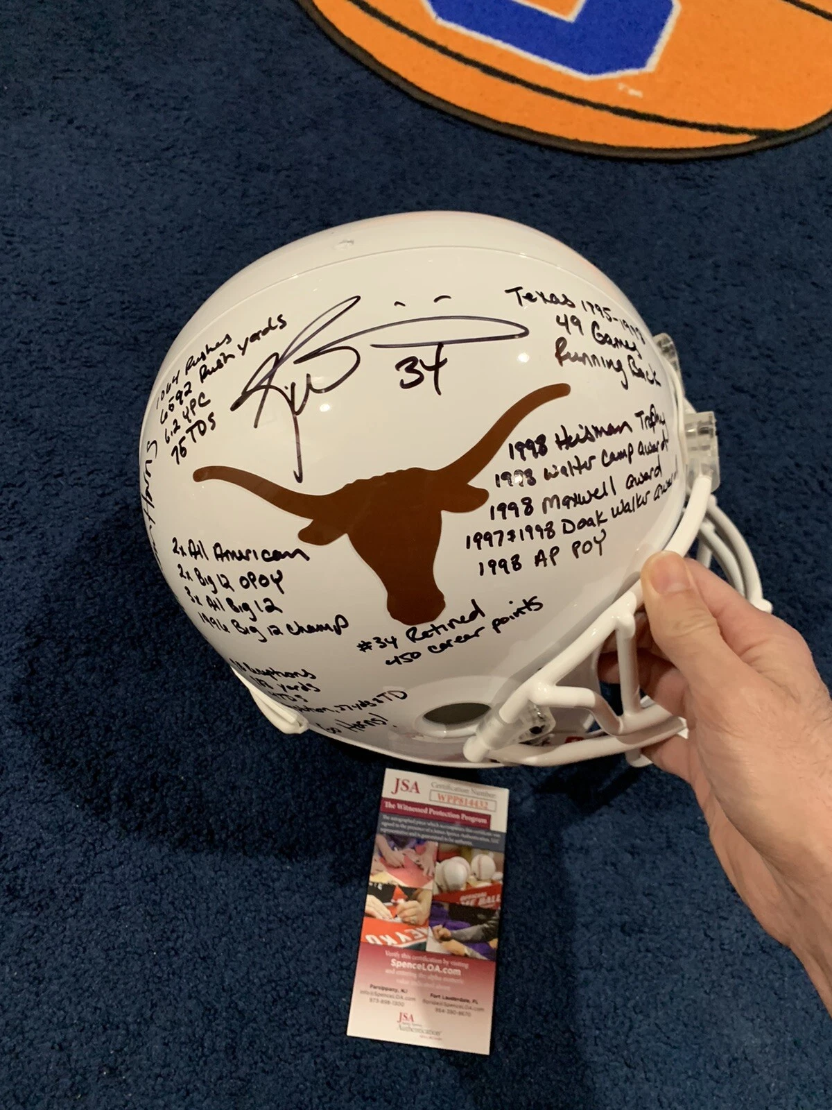 Ricky Williams SIGNED Texas F/S STAT HELMET JSA 27 INSCRIPTIONS Exact Proof