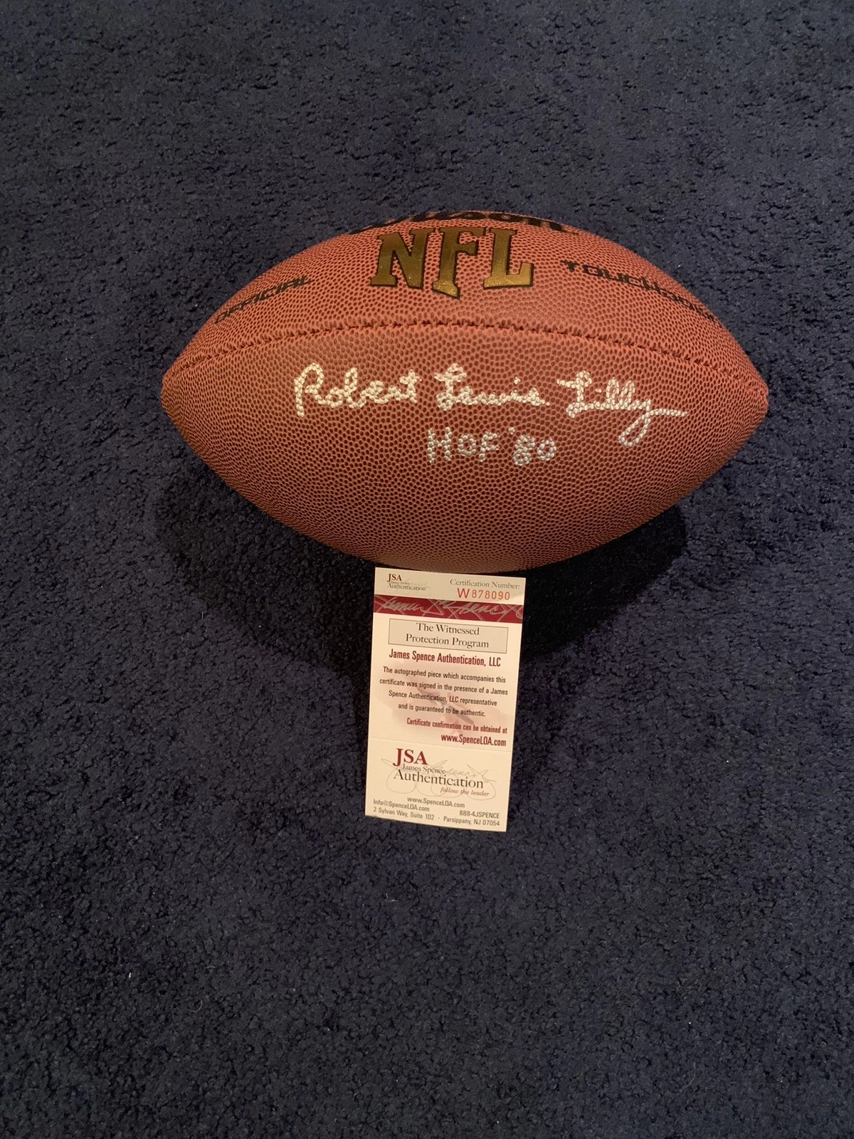 Rare Bob Lilly Signed Football, JSA, Cowboys, With Full Name And HoF 80