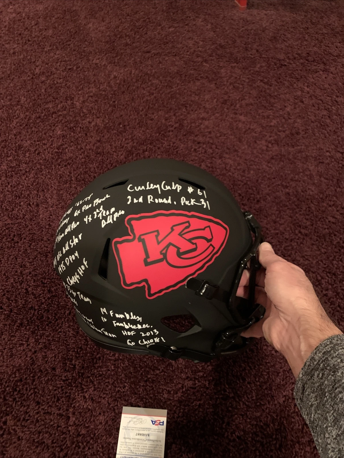 RARE Curley Culp SIGNED Chiefs Amp FULL SIZE STAT HELMET PSA 17 INSCRIPTIONS