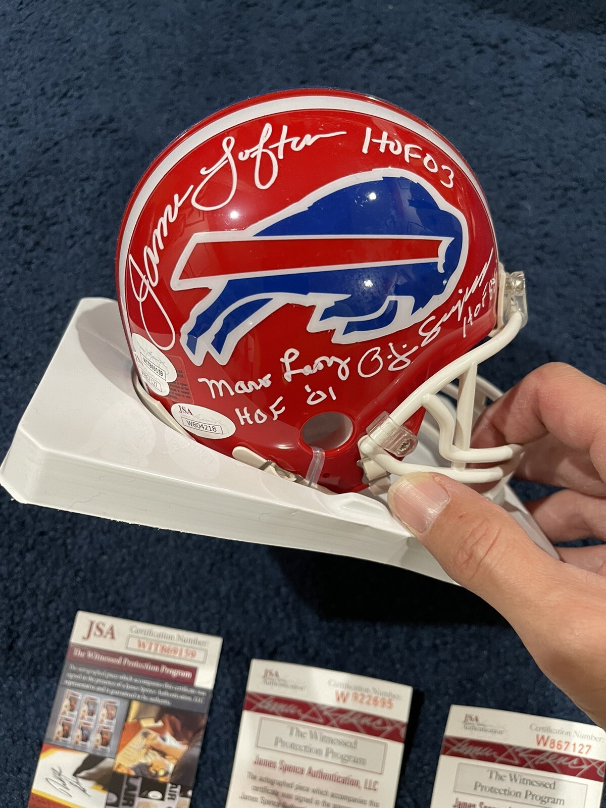 SIGNED BILLS MINI HELMET By 7, OJ Thurman Reed Marv Lofton Shaw Kelly JSA