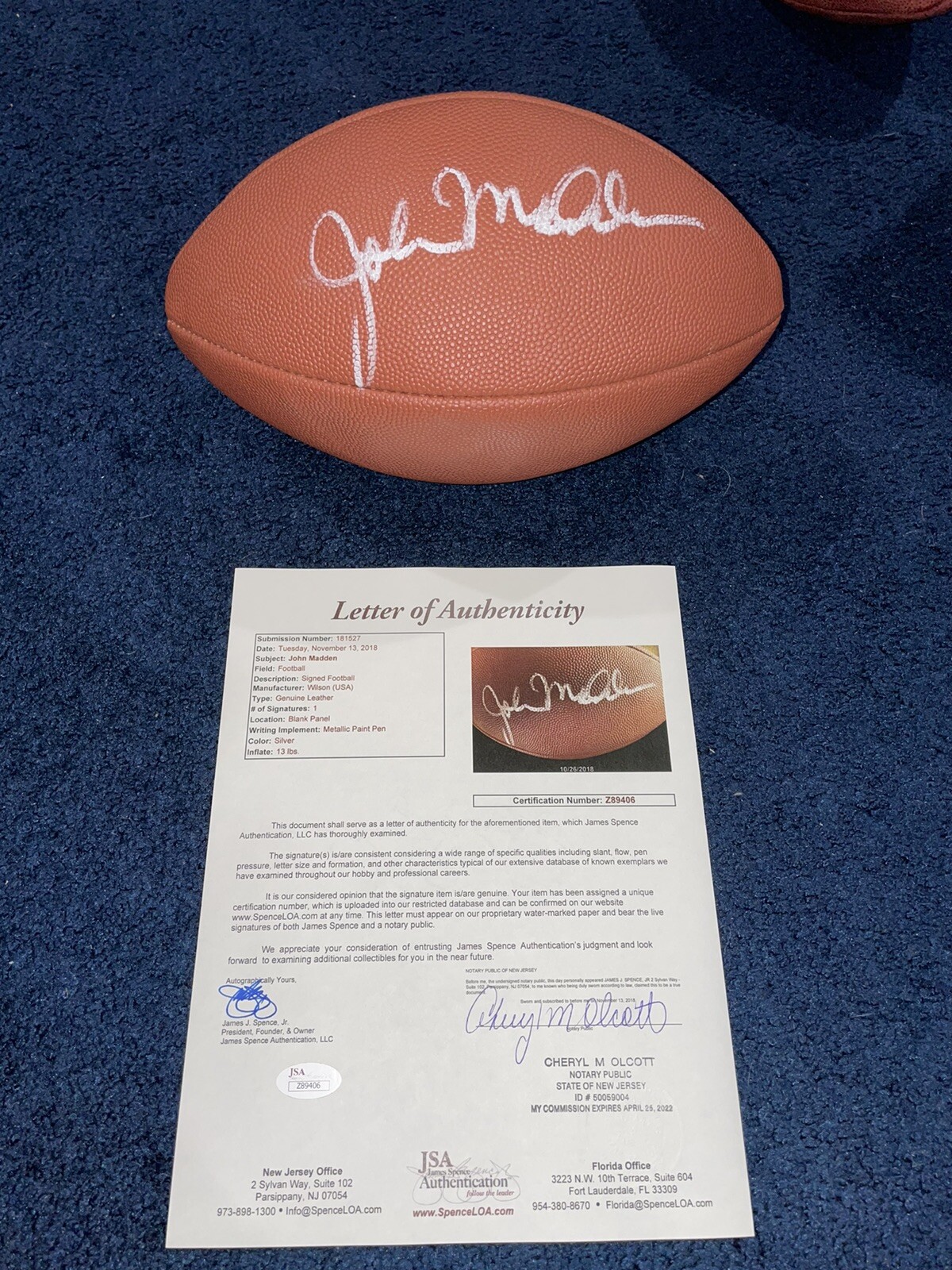 Rare JOHN MADDEN SIGNED Wilson Football JSA OAKLAND RAIDERS