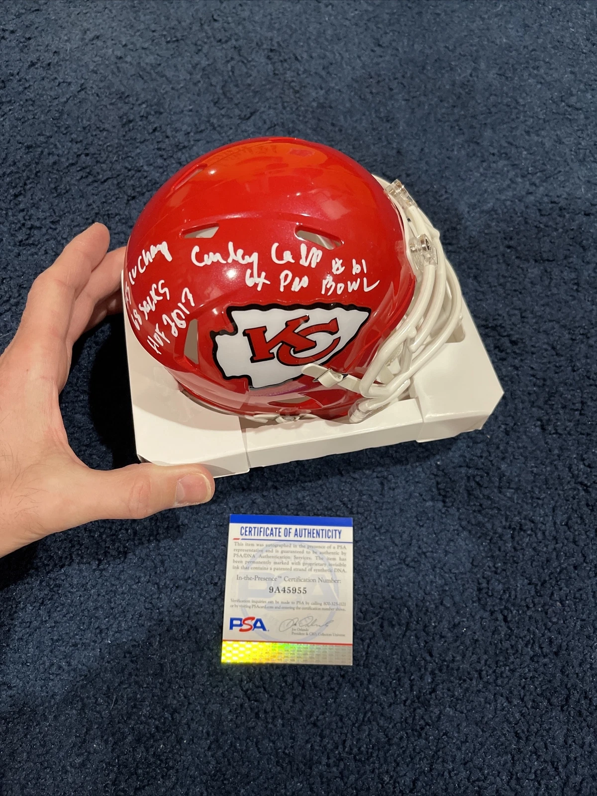 RARE Curley Culp SIGNED Chiefs 4 Stat MINI HELMET HOF PSA WITNESS