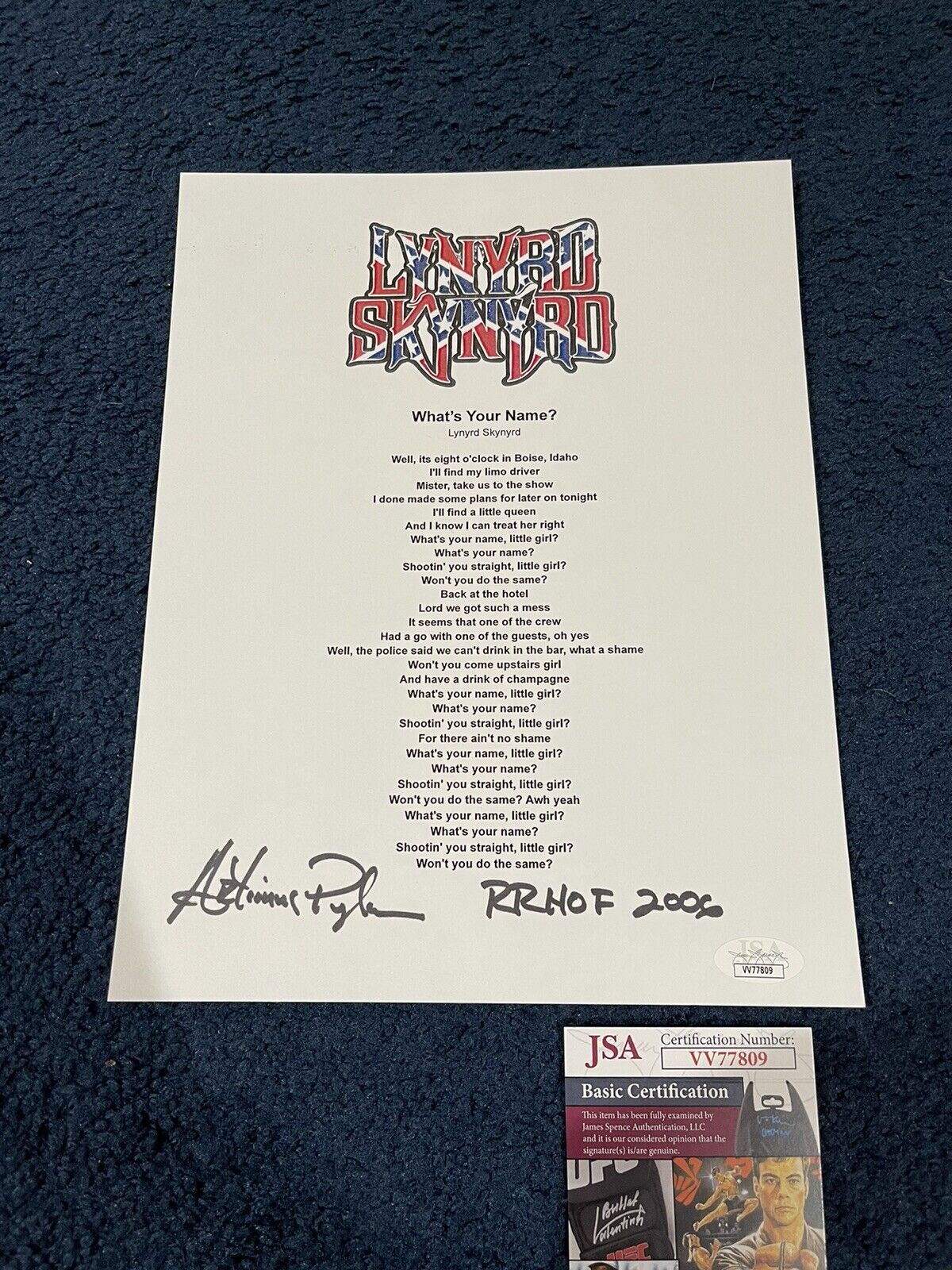 ARTIMUS PYLE LYNYRD SKYNYRD SIGNED WHAT’S YOUR NAME LYRIC SHEET JSA COLLECTIBLE MEMORABILIA