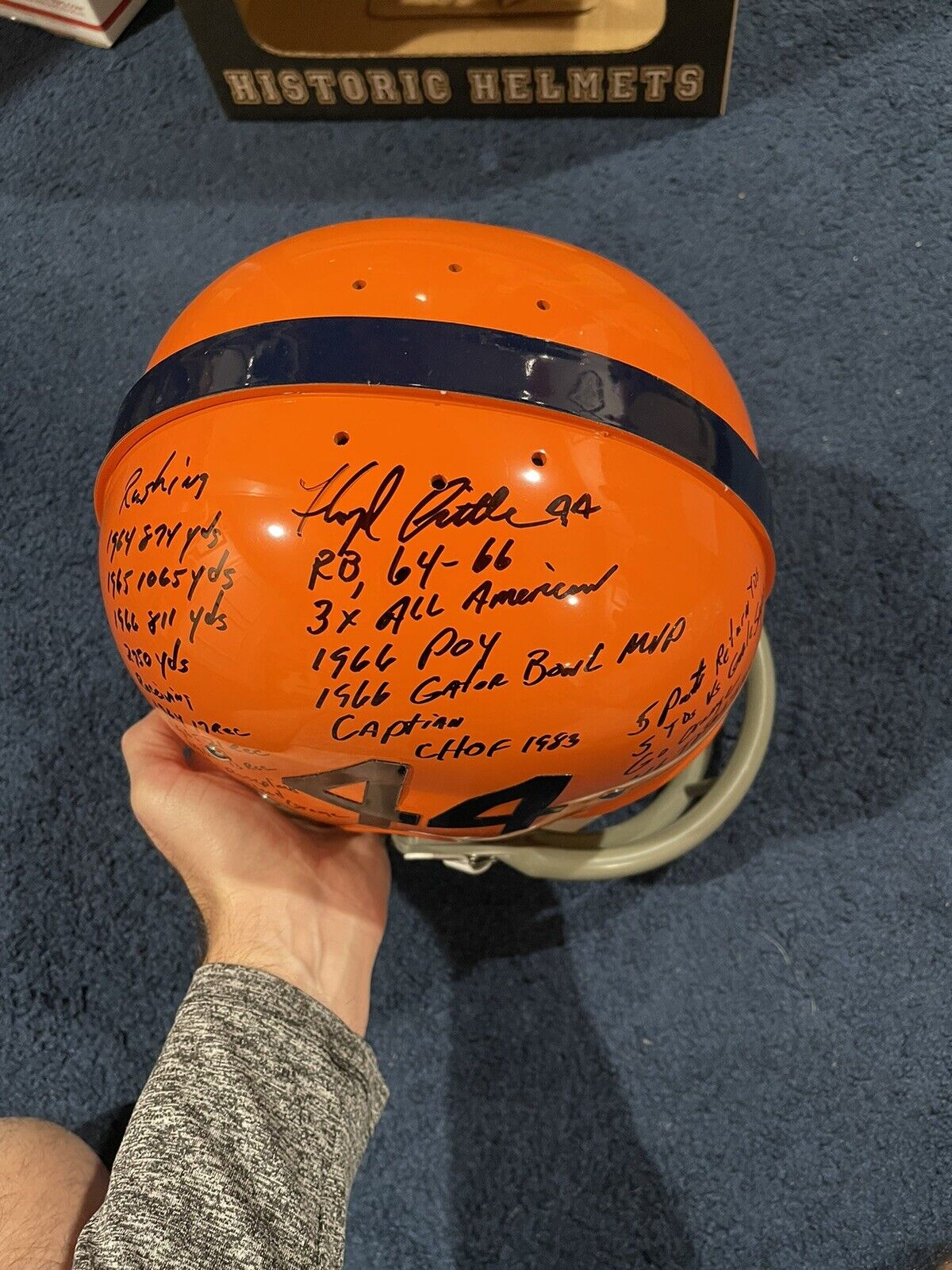 FLOYD LITTLE SIGNED FULL SIZE SYRACUSE TK STAT HELMET 22 INSCRIPTIONS JSA W