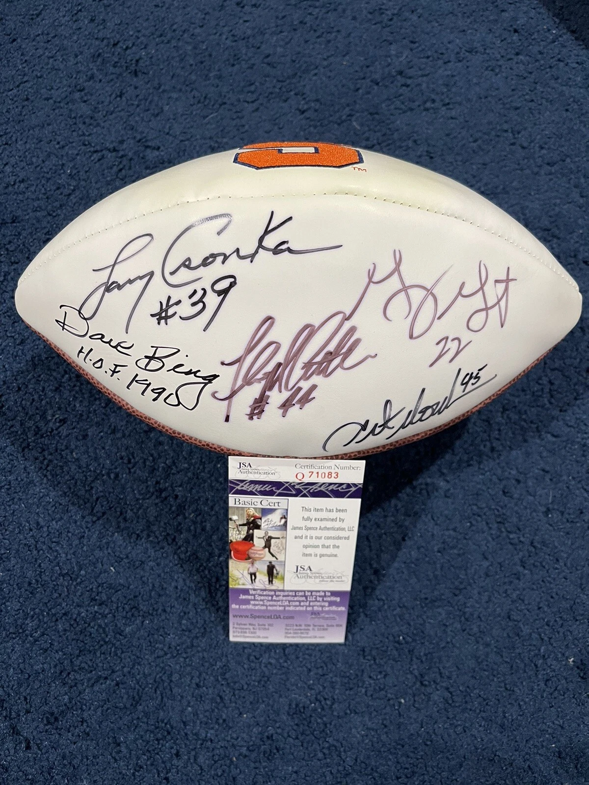 Monk Floyd Little Csonka Gary Gait Dave Bing Signed Syracuse Logo Football JSA