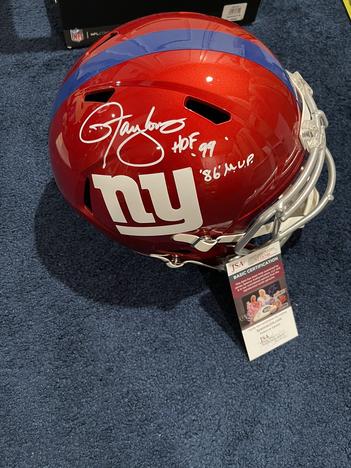 LAWRENCE TAYLOR SIGNED GIANTS F/S Stat Flash HELMET JSA Hof 99 +  86 MVP