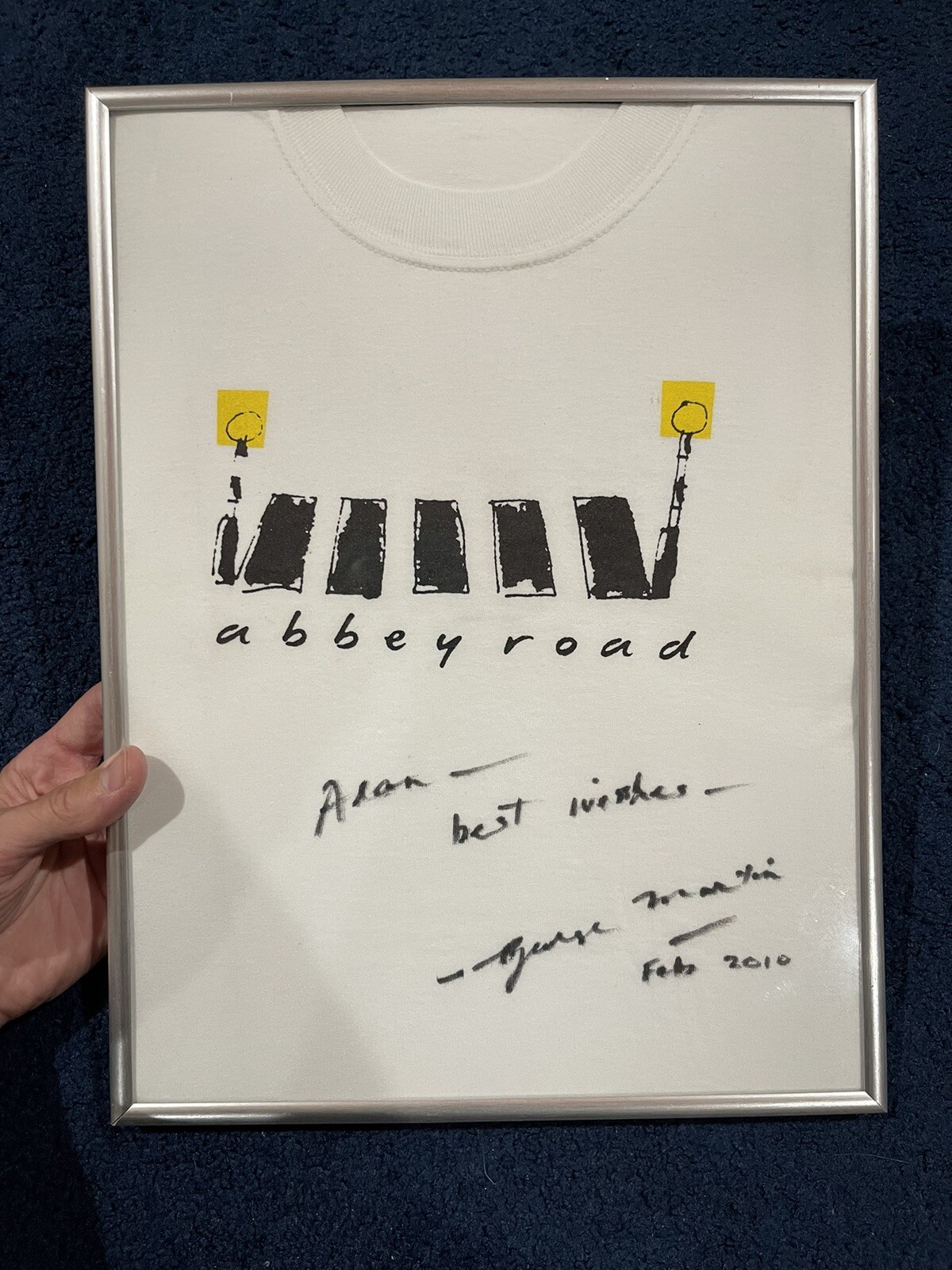 George Martin Signed Abbey Road T Shirt JSA LOA Framed Beatles Related