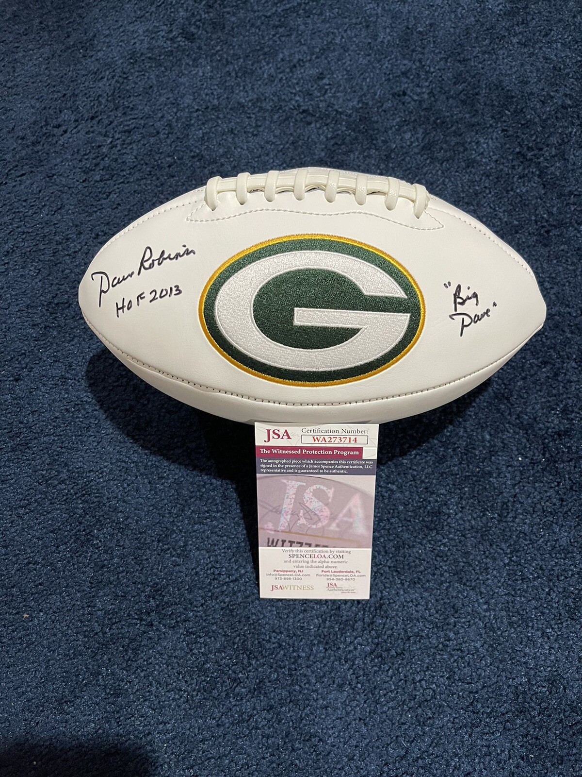 Dave Robinson Signed Full Size Logo Stat Football, JSA, HOF 2 Inscriptions