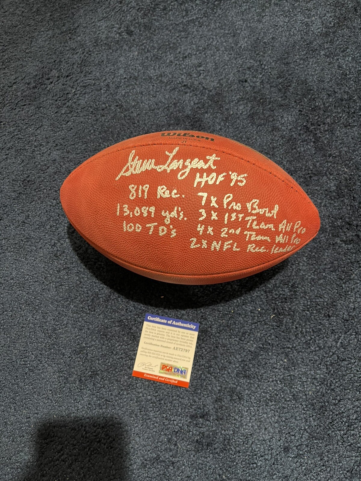 Steve Largent SIGNED STAT Duke Football 8 INSCRIPTIONS Seattle Seahawks PSA Rare