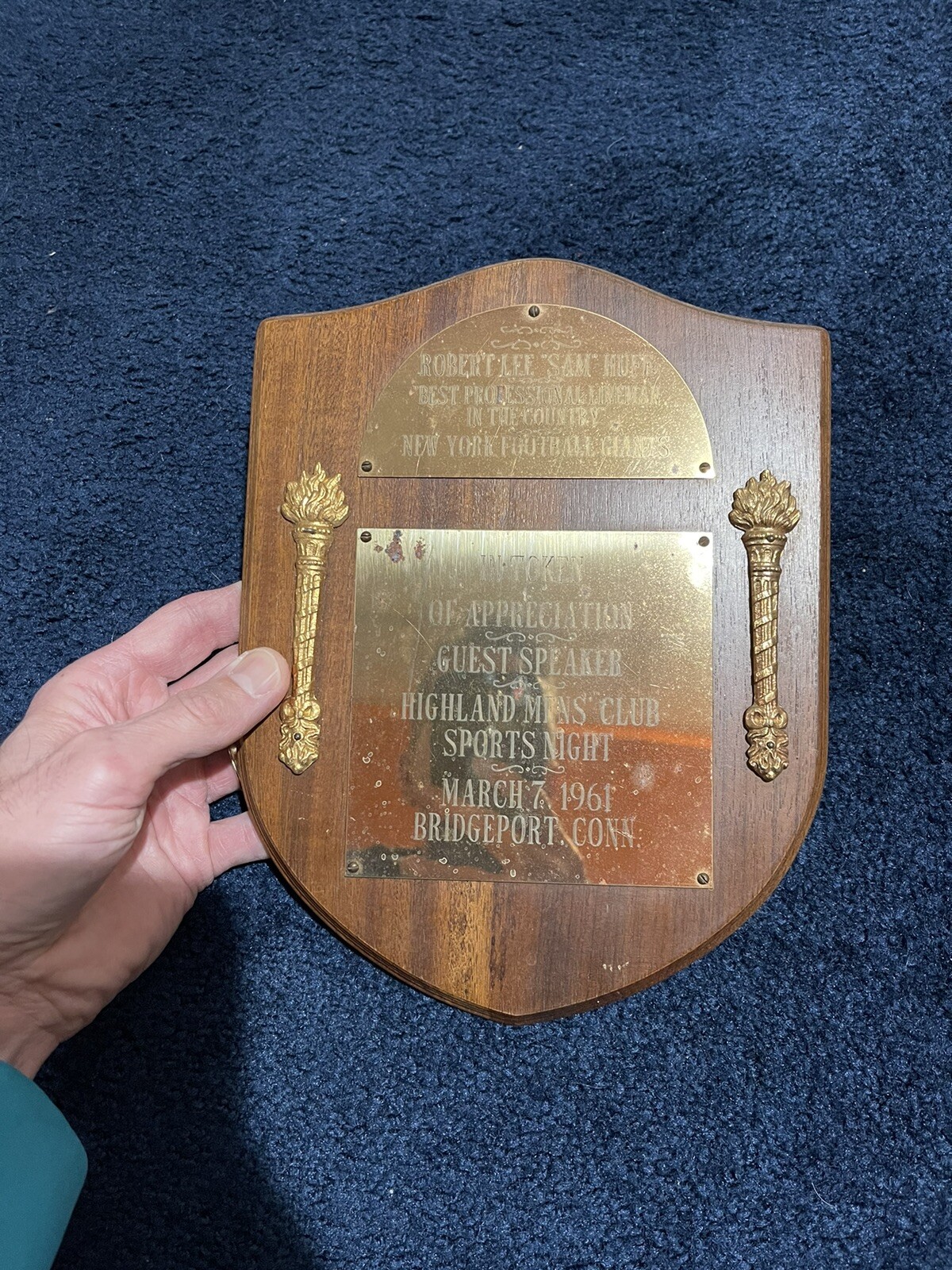 PERSONALLY OWNED Sam Huff 1961 Best Lineman Award Giants