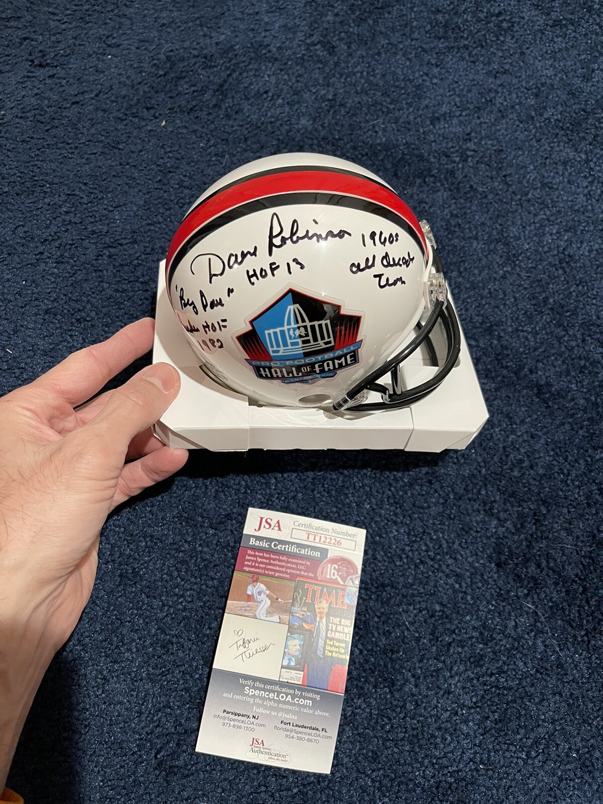 DAVE ROBINSON SIGNED Hof STAT MINI HELMET JSA Green Bay Packers 4 Inscriptions