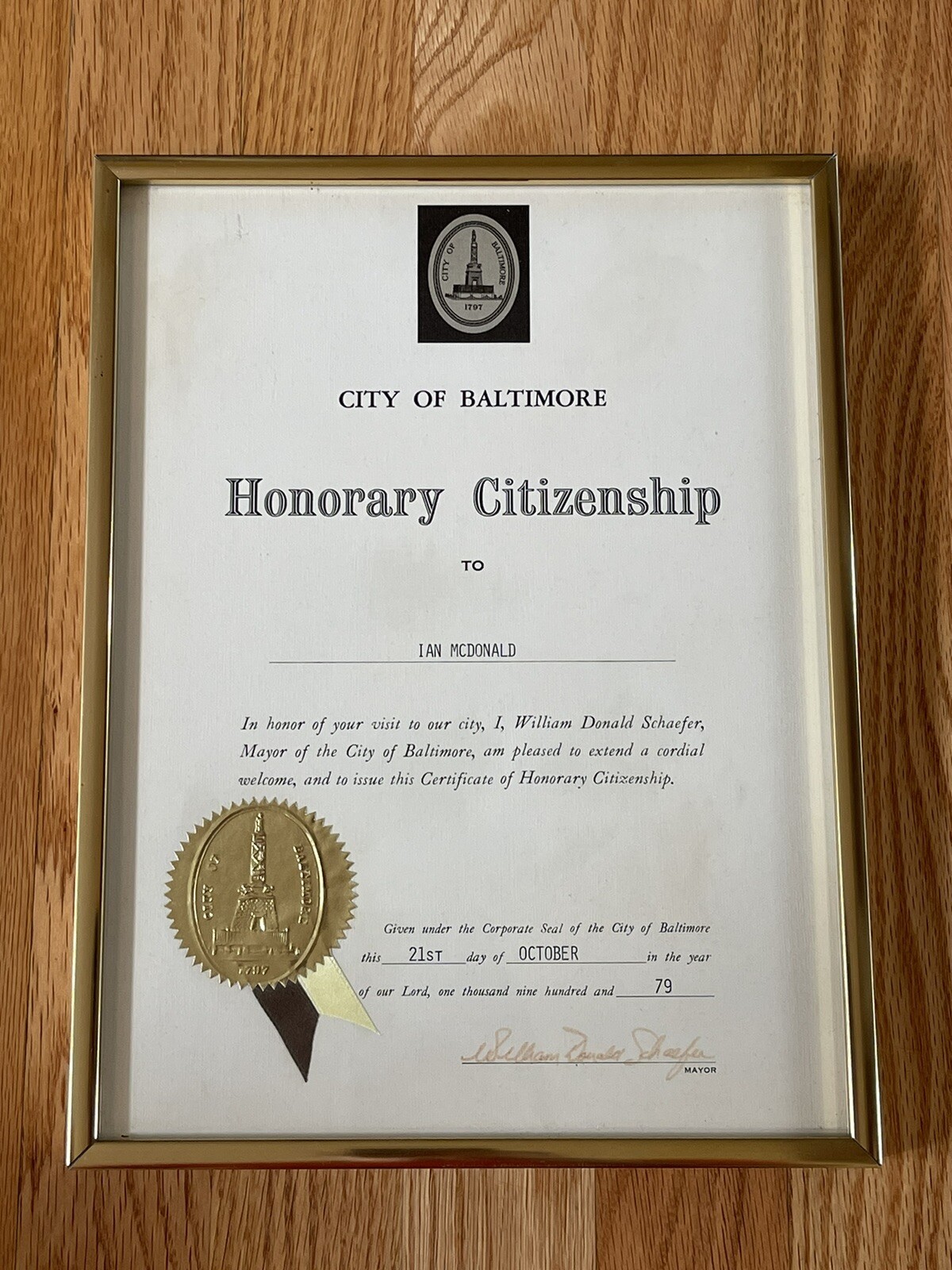 Personally Owned Ian McDonald Maryland Citizenship Award Estate ‘79 Foreigner